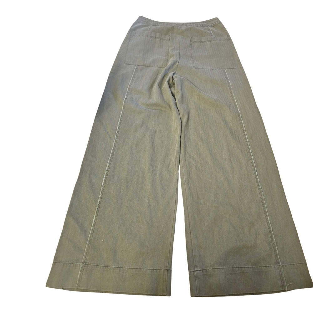 TINY Anthropologie Olive Green Herringbone Wide Leg‎ Exposed Seam Pants XL